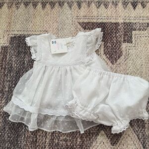White Lace Baby Dress and Bloomers Set Sweet La Rose Swiss Dots 9m NWT